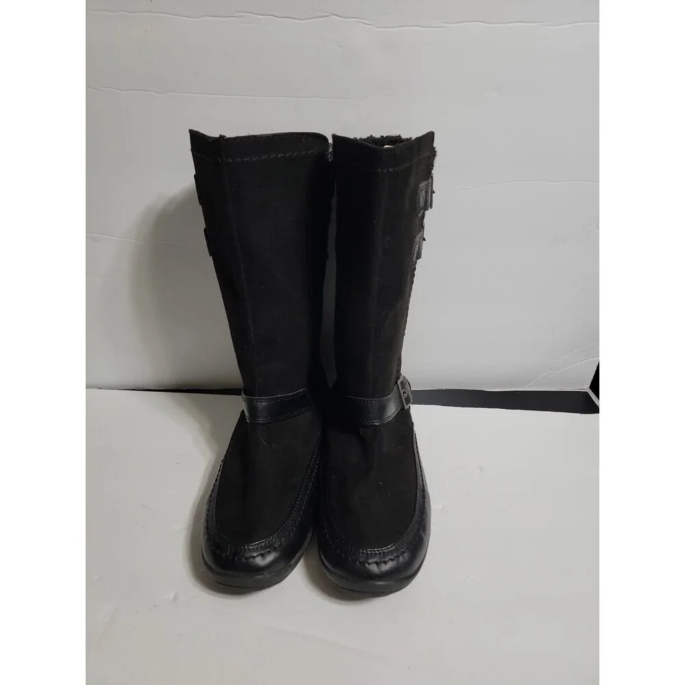 BARETRAPS Wyona Girls Kids Size 5 Boots Black Fur Accent Buckle Mid Calf